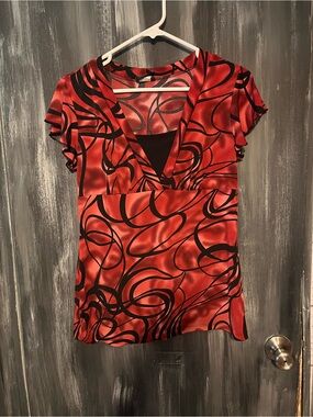 Jkla California Women's Red & Black Printed Blouse